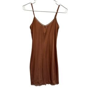 Women Slip Dress Lace Bottom GORGEOUS Copper Coquette Festival Rave Silky XS